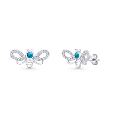 Bee Butterfly Earrings Stud Turquoise Push Back 925 Sterling Silver Wholesale